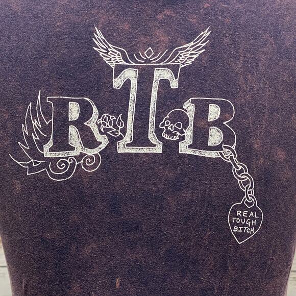 RTB Real Tough Babe Acid Wash Graphic Biker Babe Tee Shirt Woman's Size L #077 - Picture 7 of 11